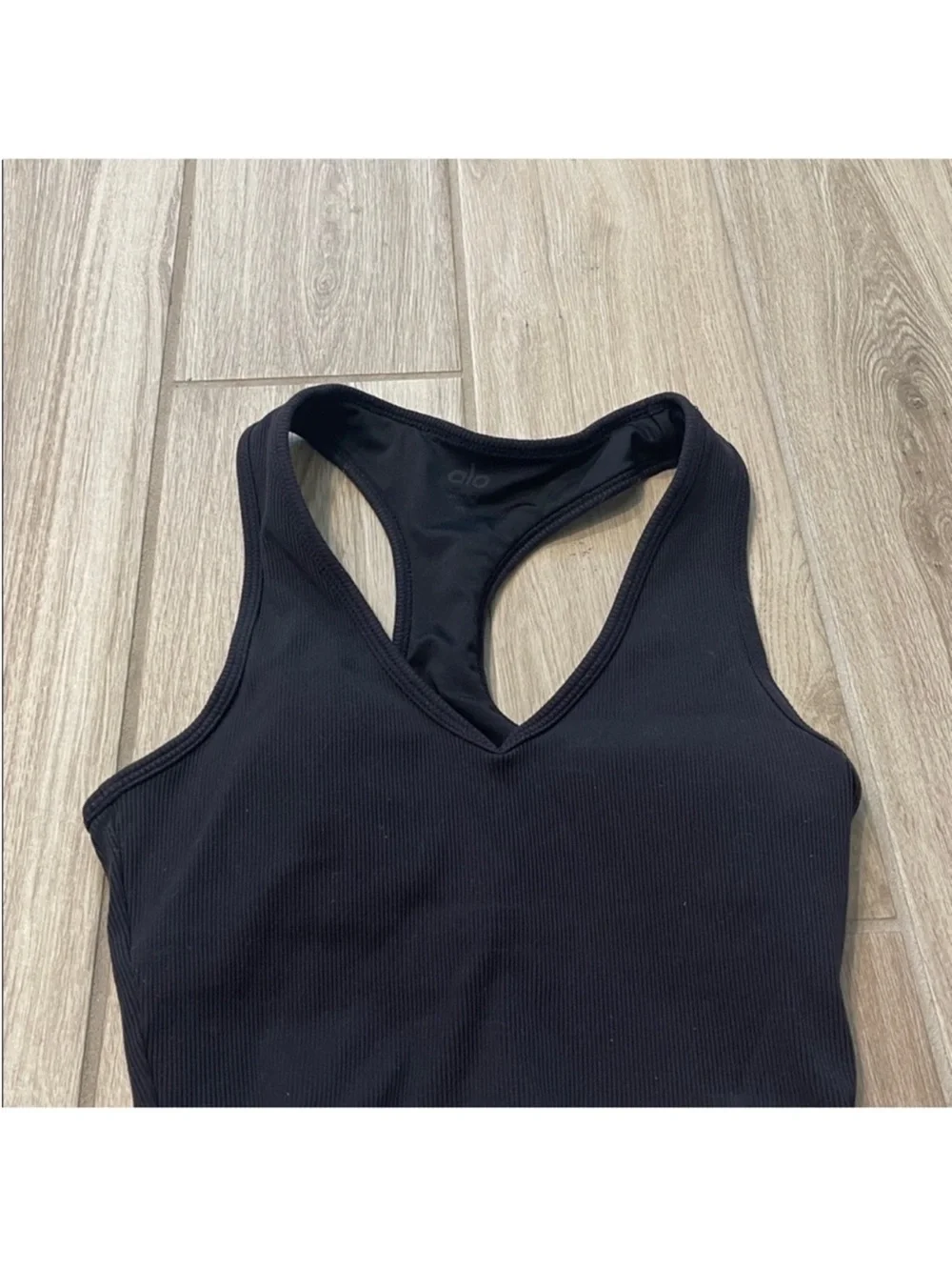 Alo Yoga Goddess Ribbed Cropped Racerback Tank Top Black Sz XS 2-4 W9565R
